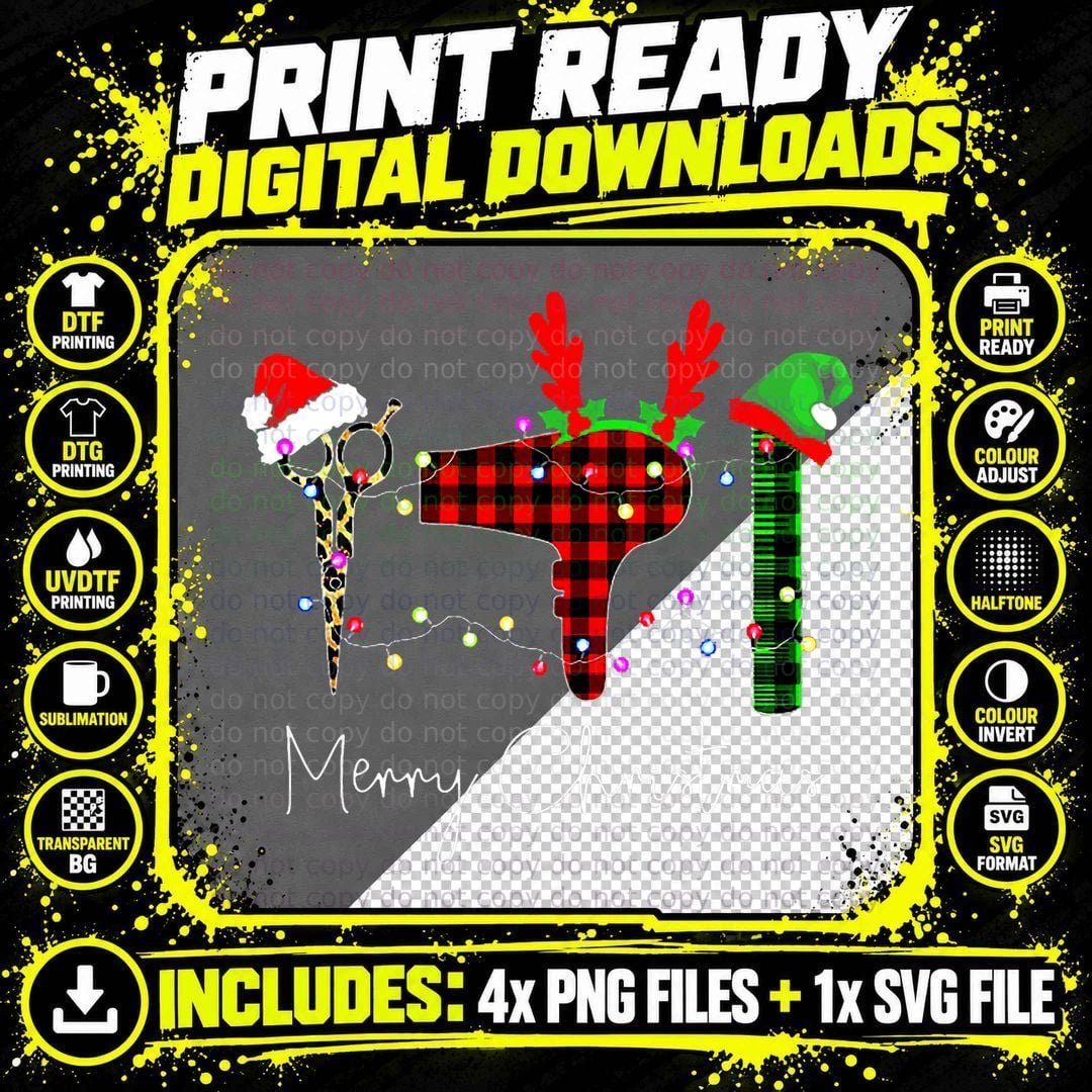 Merry Christmas Hairstylist Funny Tool Hairdresser Png SVG Digital Bundle