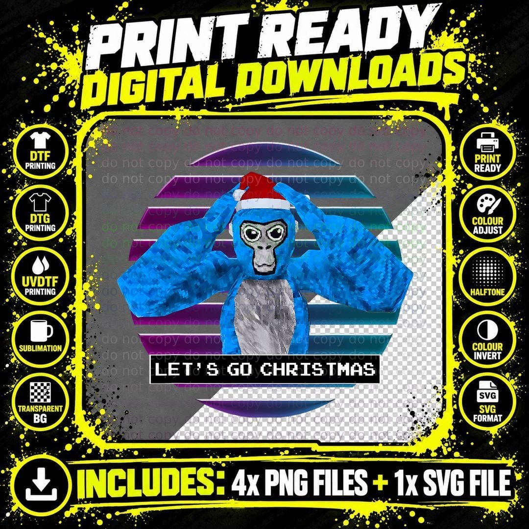 Merry Christmas Meme Gorilla Monke Tag VR Game Gifts Png SVG Digital Bundle