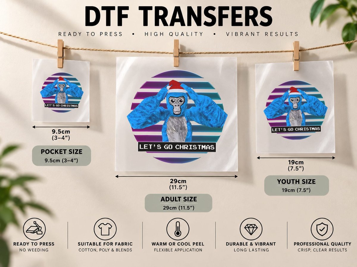 Merry Christmas Meme Gorilla Monke Tag VR Game Gifts DTF Transfer Iron On