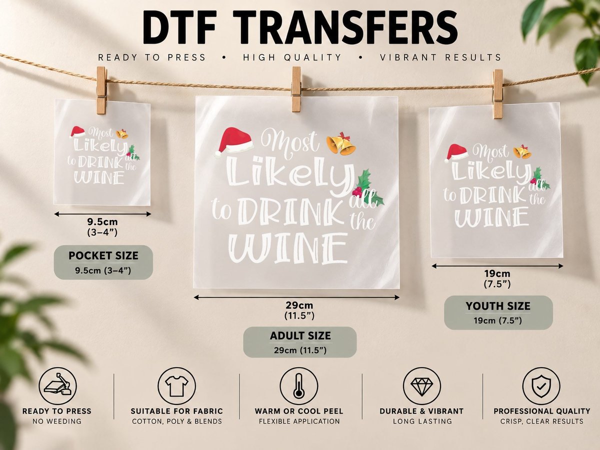 Merry Christmas Most Likely to Drink All the Wine Santa Hat DTF Transfer Iron On