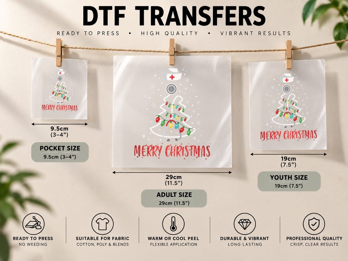 Merry Christmas Nurse Stethoscope Tree Lights Gift DTF Transfer Iron On