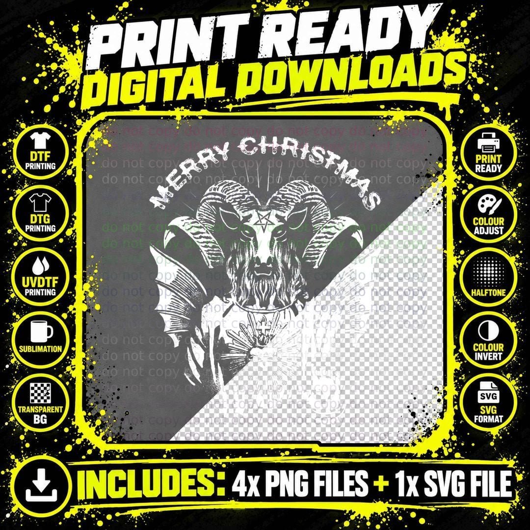 Merry Christmas Satanic Baphomet Sweatshirt Png SVG Digital Bundle