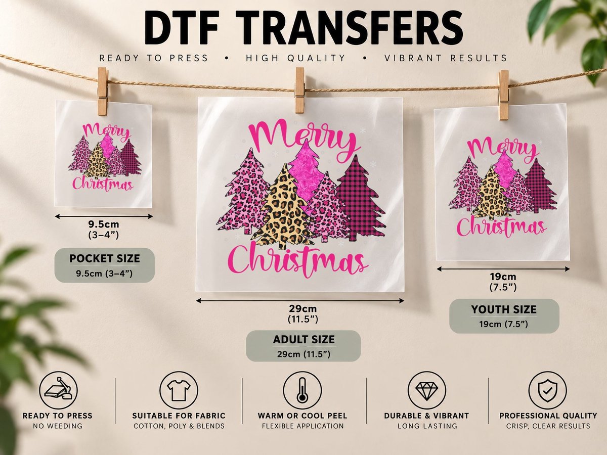Merry Christmas Tree Pink Xmas Leopard Matching Family DTF Transfer Iron On