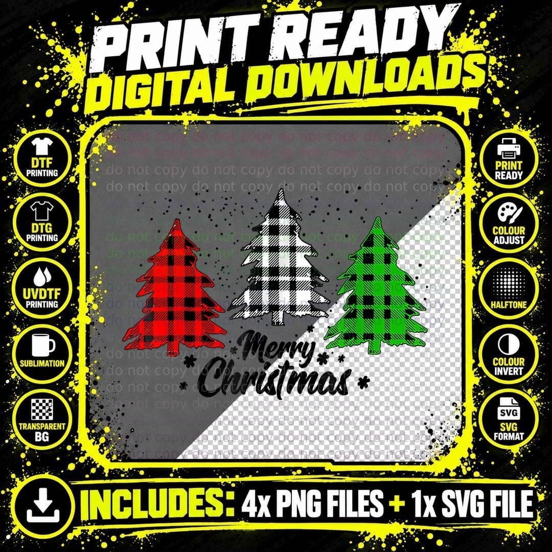 Merry Christmas Tree Plaid Red White Green Funny Xmas Png SVG Digital Bundle