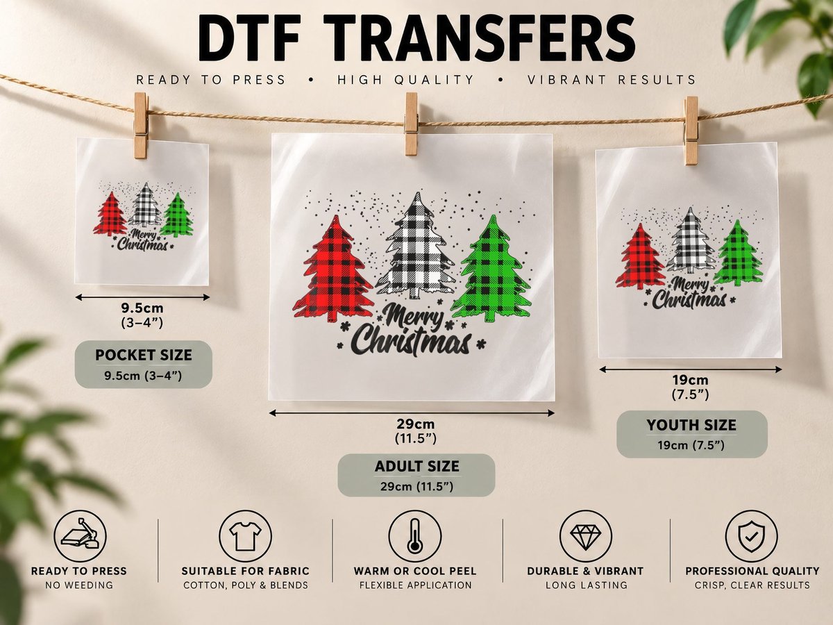 Merry Christmas Tree Plaid Red White Green Funny Xmas DTF Transfer Iron On