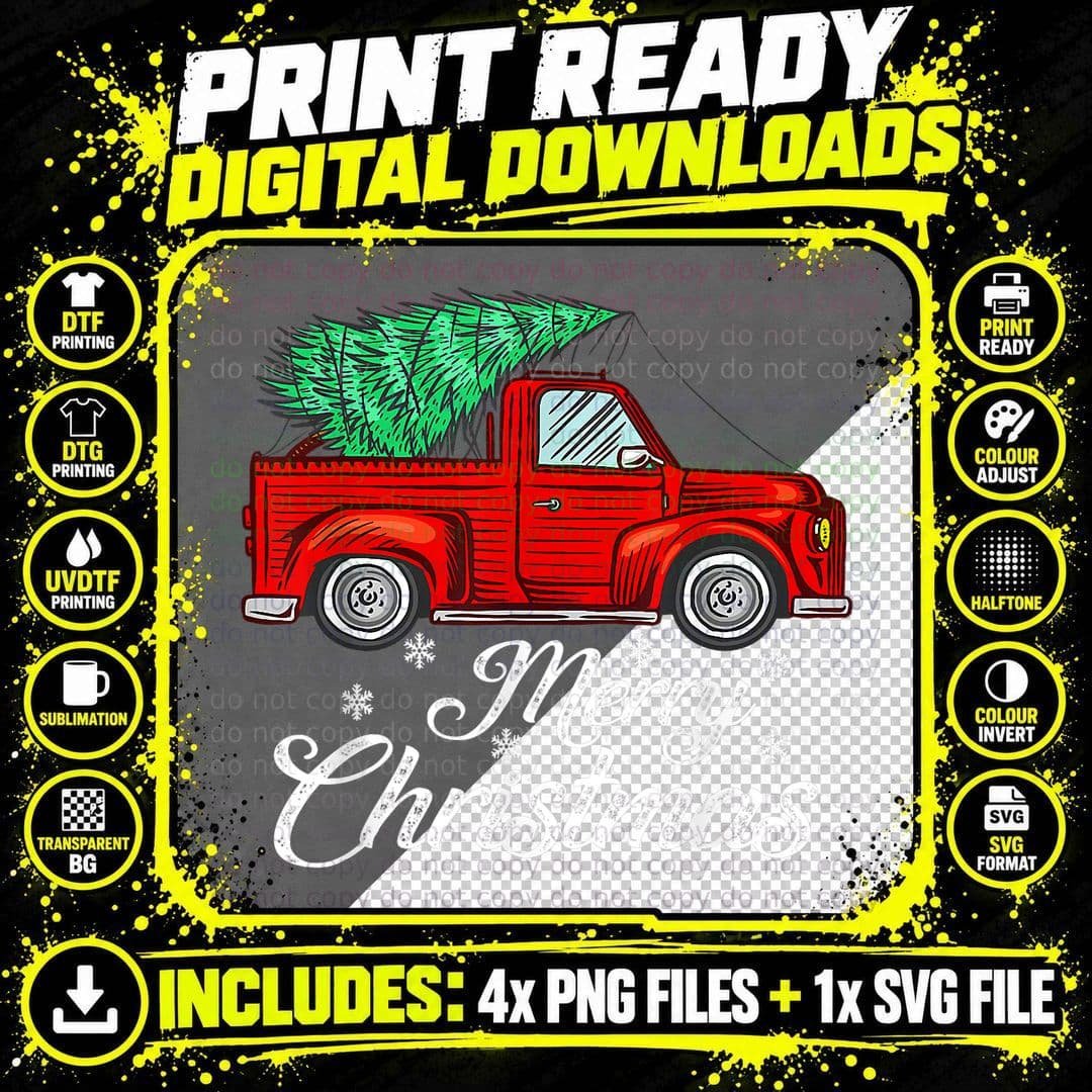 Merry Christmas Truck Tree Red Funny Family Pajama Xmas Png SVG Digital Bundle