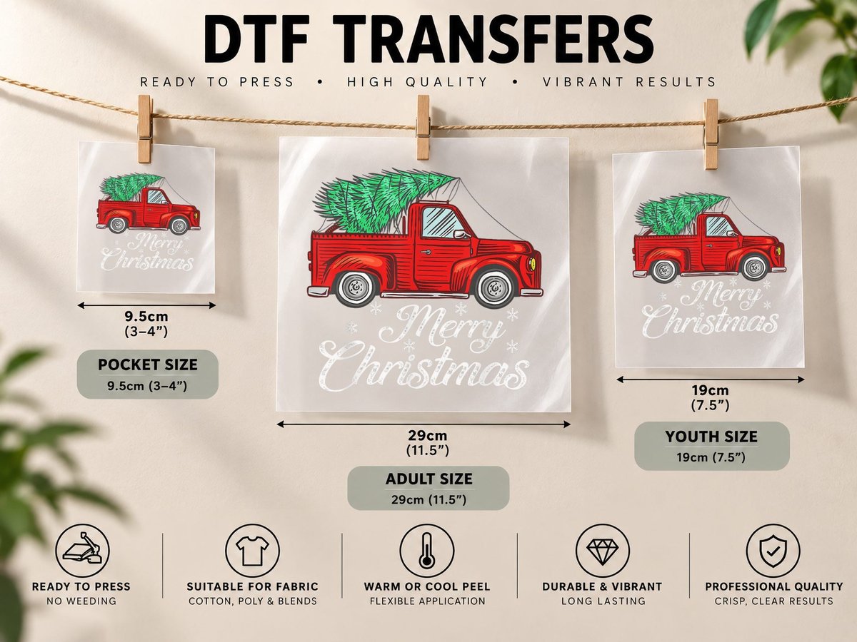 Merry Christmas Truck Tree Red Funny Family Pajama Xmas DTF Transfer Iron On