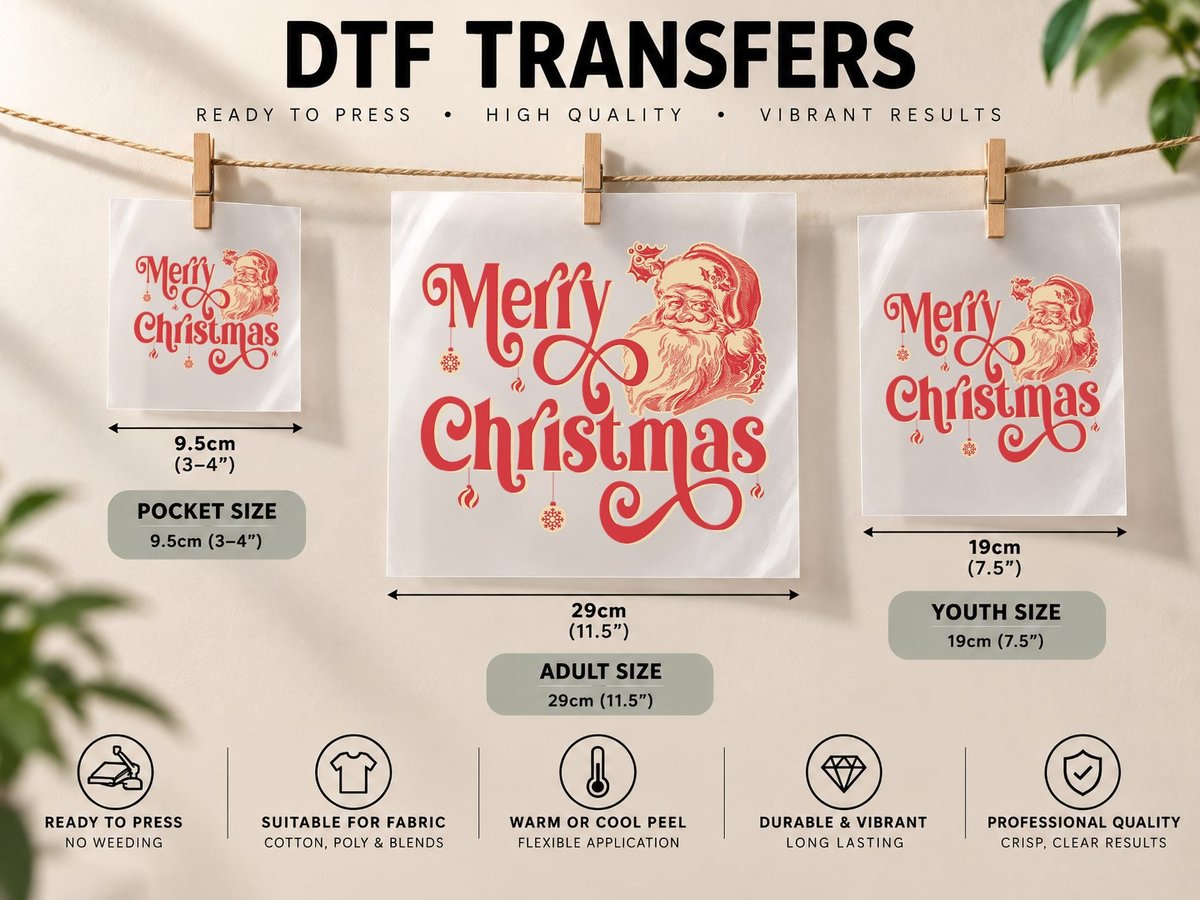 Merry Christmas Vintage Christmas Santa Claus Xmas Holiday DTF Transfer Iron On