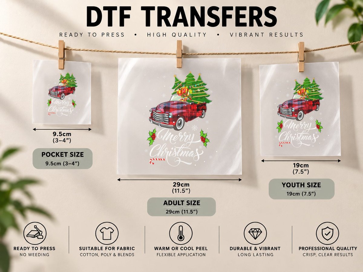 Merry Christmas Vintage Wagon Red Truck Pajama Family Party DTF Transfer Iron On