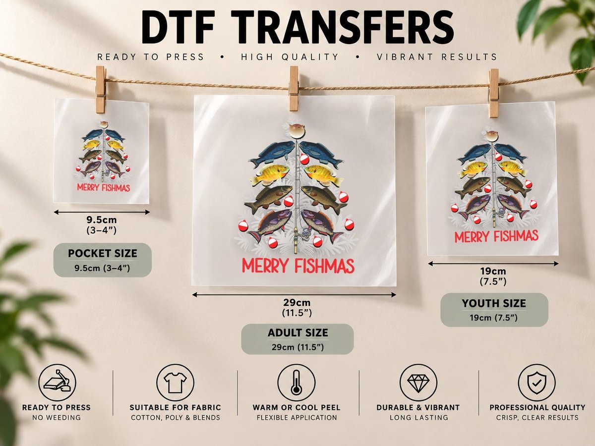 Merry Fishmas Christmas Tree Funny Fishing Lovers Party Men DTF Transfer Iron On