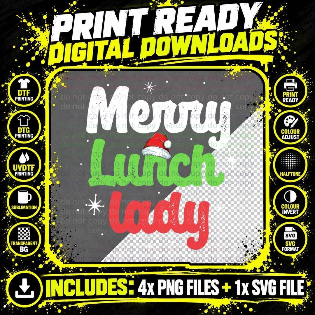 Merry Lunch Lady Teacher Matching School Christmas Group Png SVG Digital Bundle