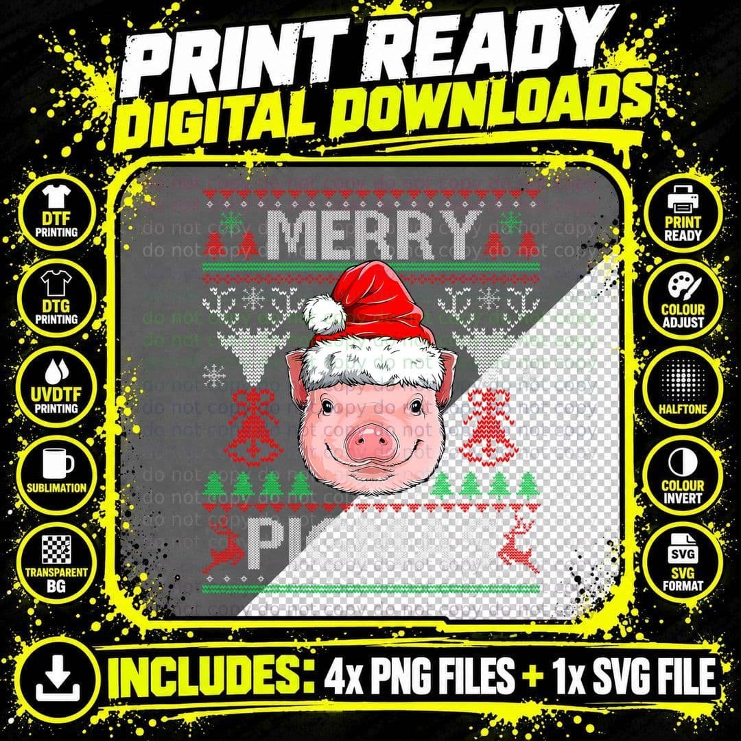 Merry Pigmas Pig Christmas Ugly Sweater Funny Xmas Women Png SVG Digital Bundle