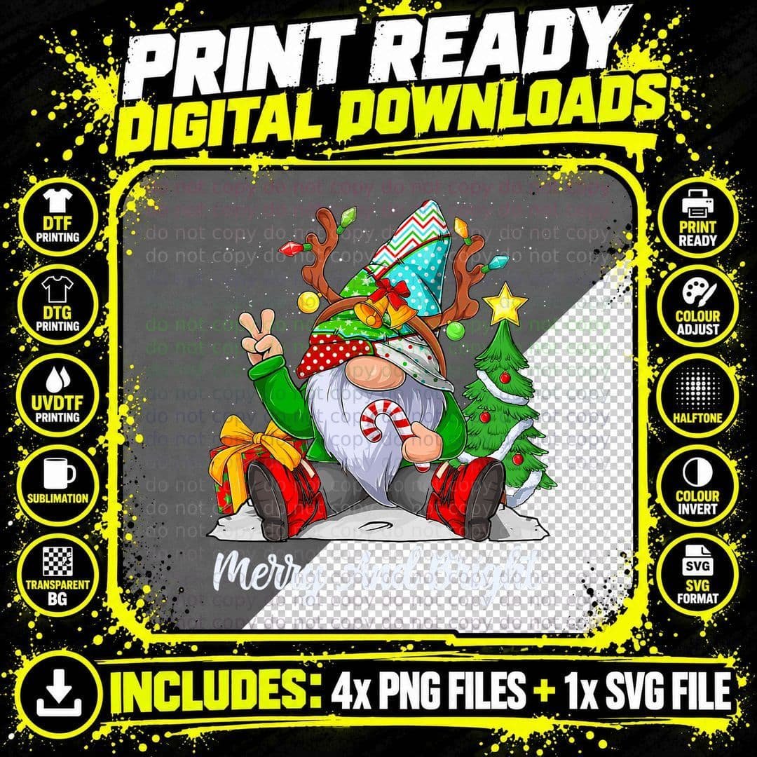 Merry and Bright Christmas Gnome Family Pajamas Matching Png SVG Digital Bundle