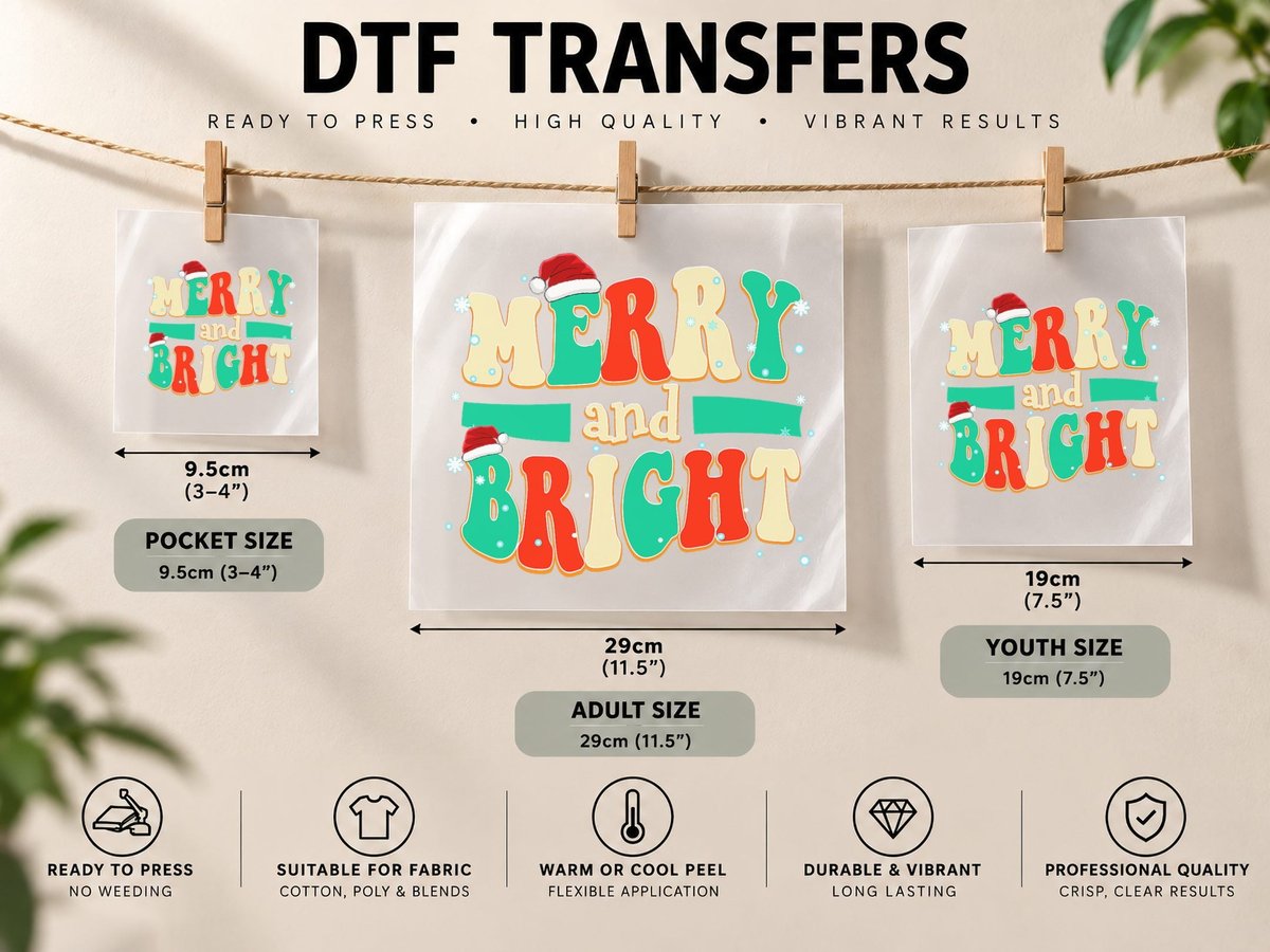 Merry and Bright Christmas Quotes Vintage Color DTF Transfer Iron On