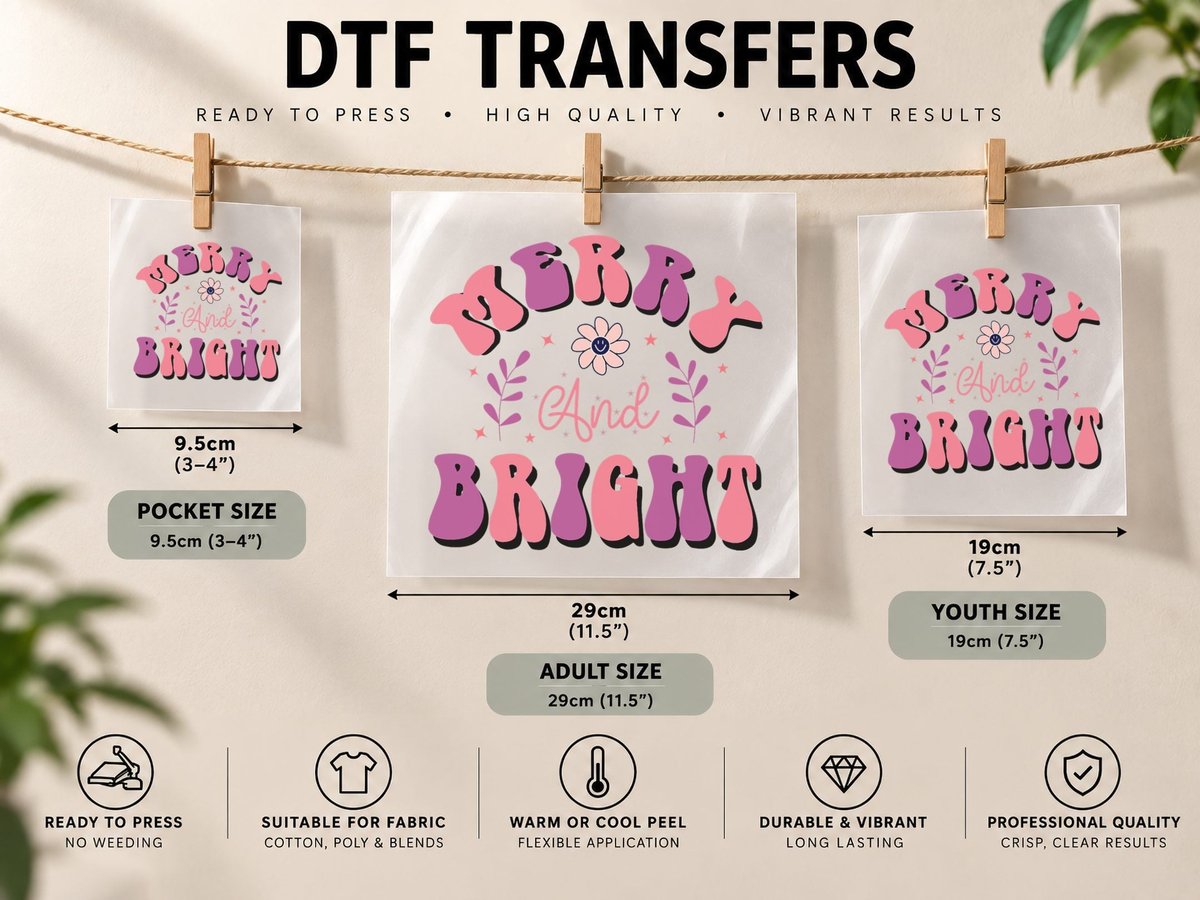 Merry and Bright Vintage Retro Christmas Women DTF Transfer Iron On