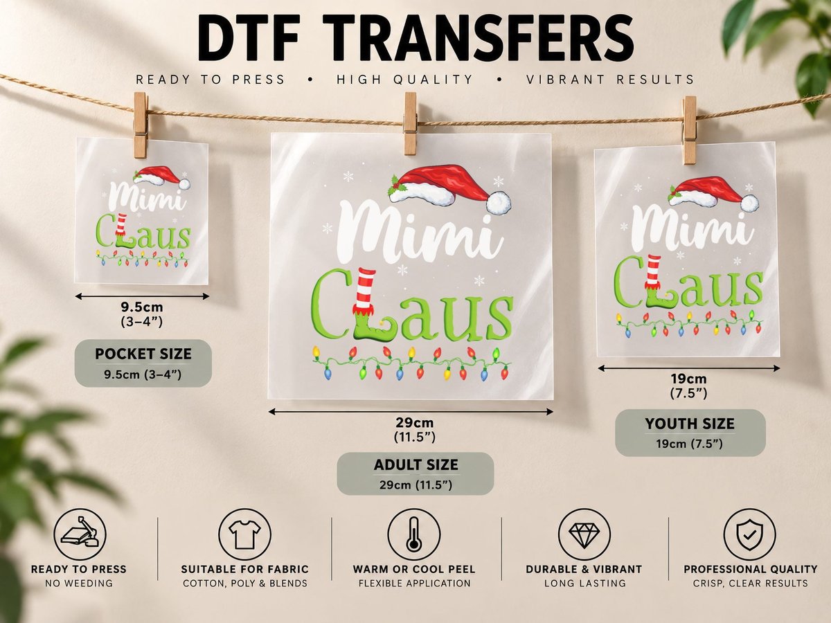 Mimi Claus Funny Grandma Santa Pajamas Christmas Idea DTF Transfer Iron On