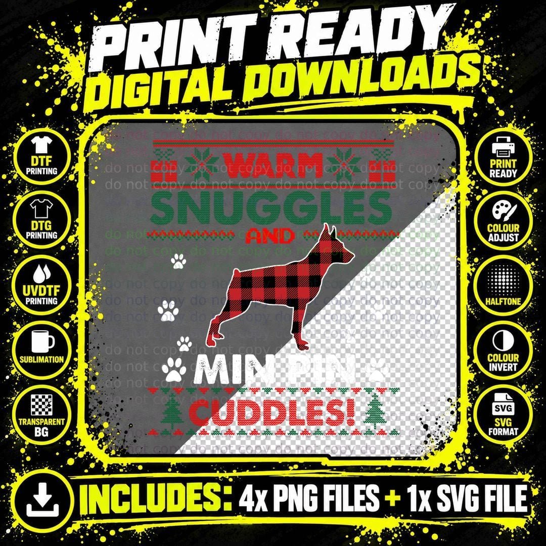Min Pin Dog Lover Gifts Pajama Xmas Ugly Christmas Png SVG Digital Bundle