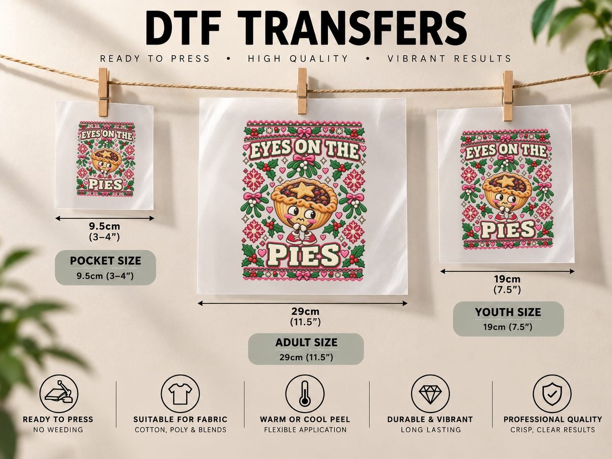 Mince Pie Christmas Funny Holiday Eyes on the Pies Xmas DTF Transfer Iron On