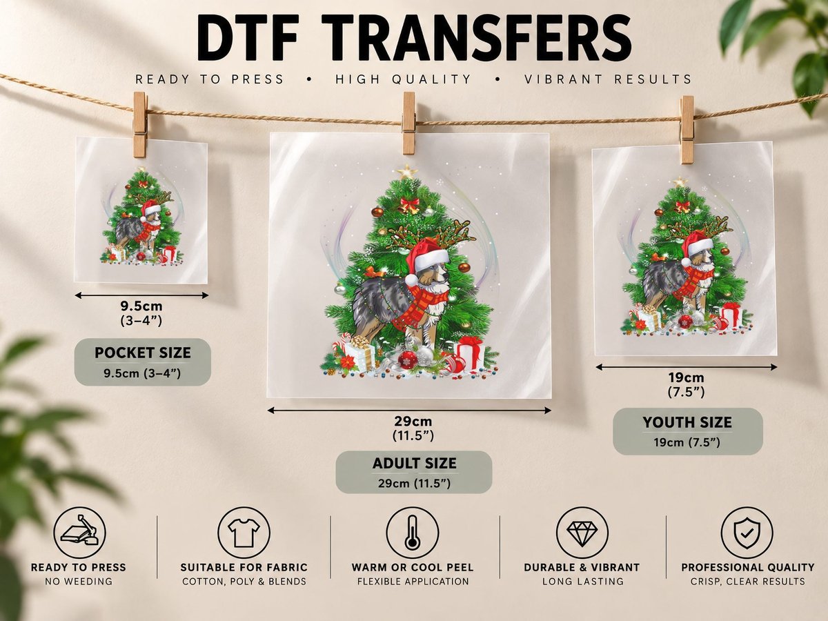 Miniature Australian Shepherd Christmas Tree Light Pajama DTF Transfer Iron On