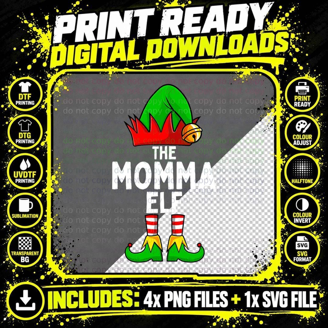 Momma Elf Matching Family Christmas Women T-Shirt Png SVG Digital Bundle