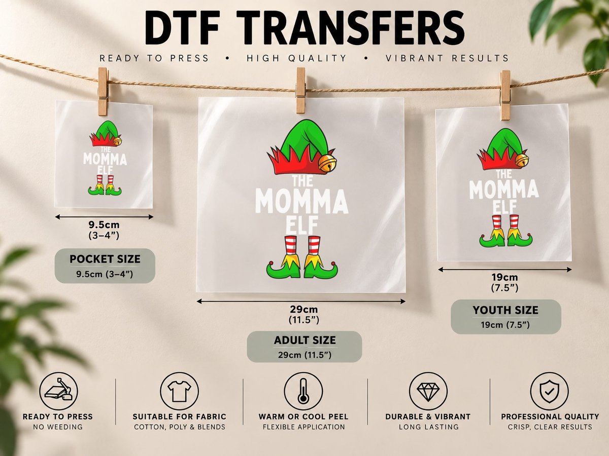 Momma Elf Matching Family Christmas Women DTF Transfer Iron On