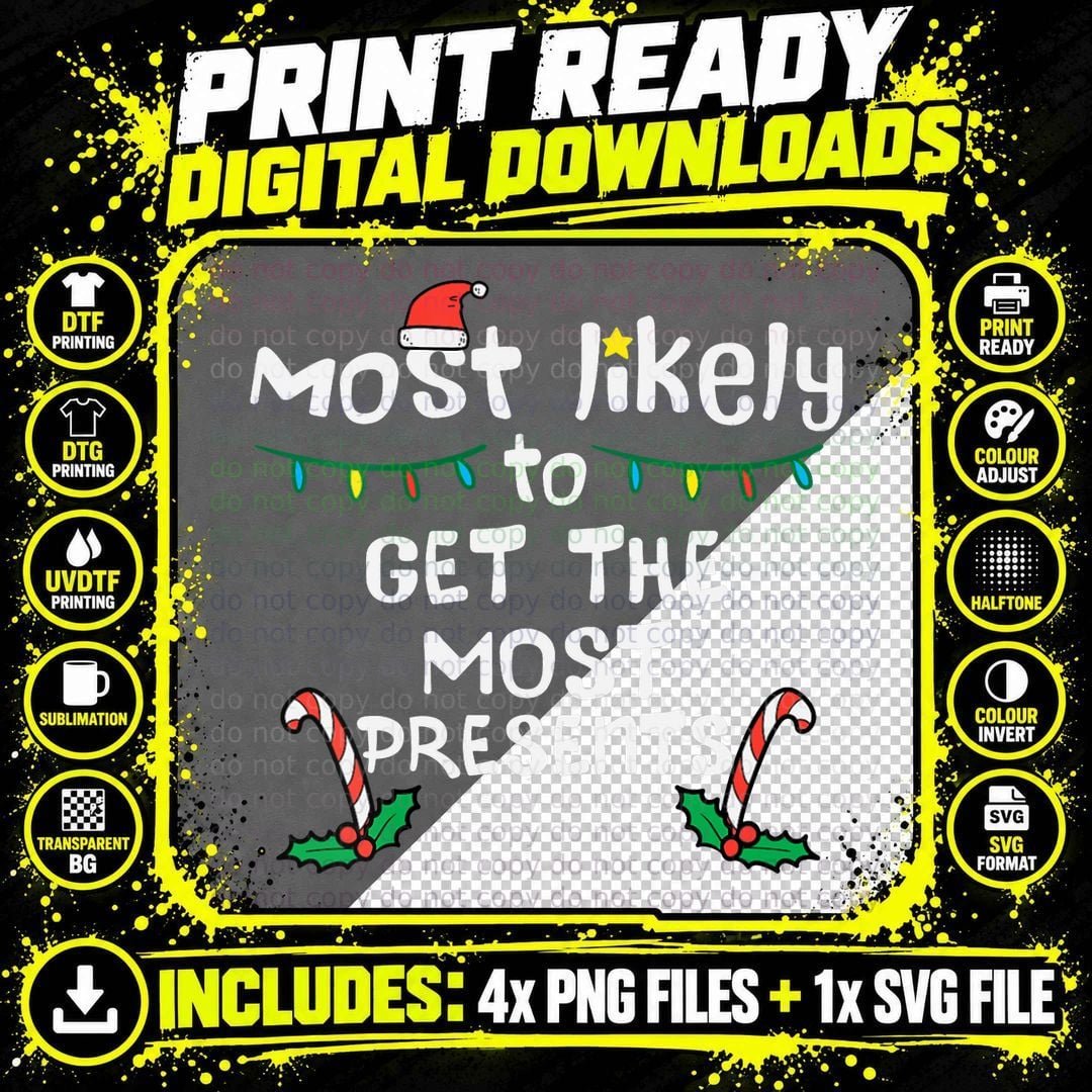 Most Likely Get Most Presents Christmas Xmas Family Png SVG Digital Bundle