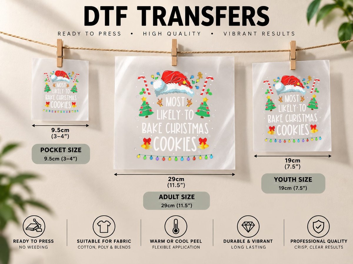 Most Likely to Bake Christmas Cookies Funny Baker DTF Transfer Iron On