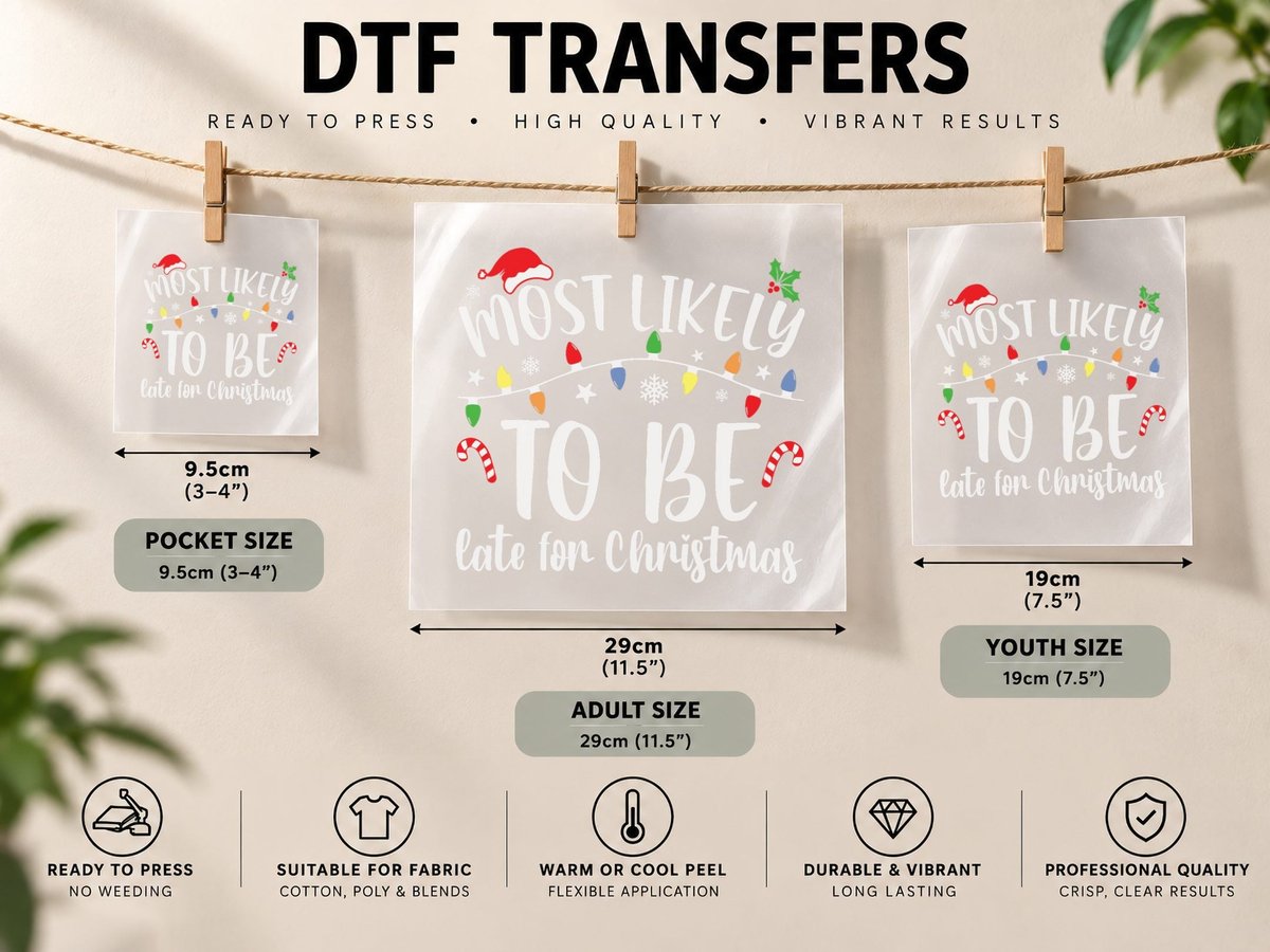 Most Likely to Be Late for Christmas Family Matching DTF Transfer Iron On