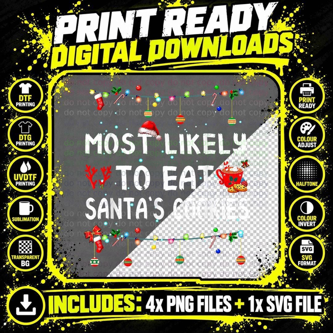 Most Likely to Eat Christmas Family Pajama Santa's Png SVG Digital Bundle