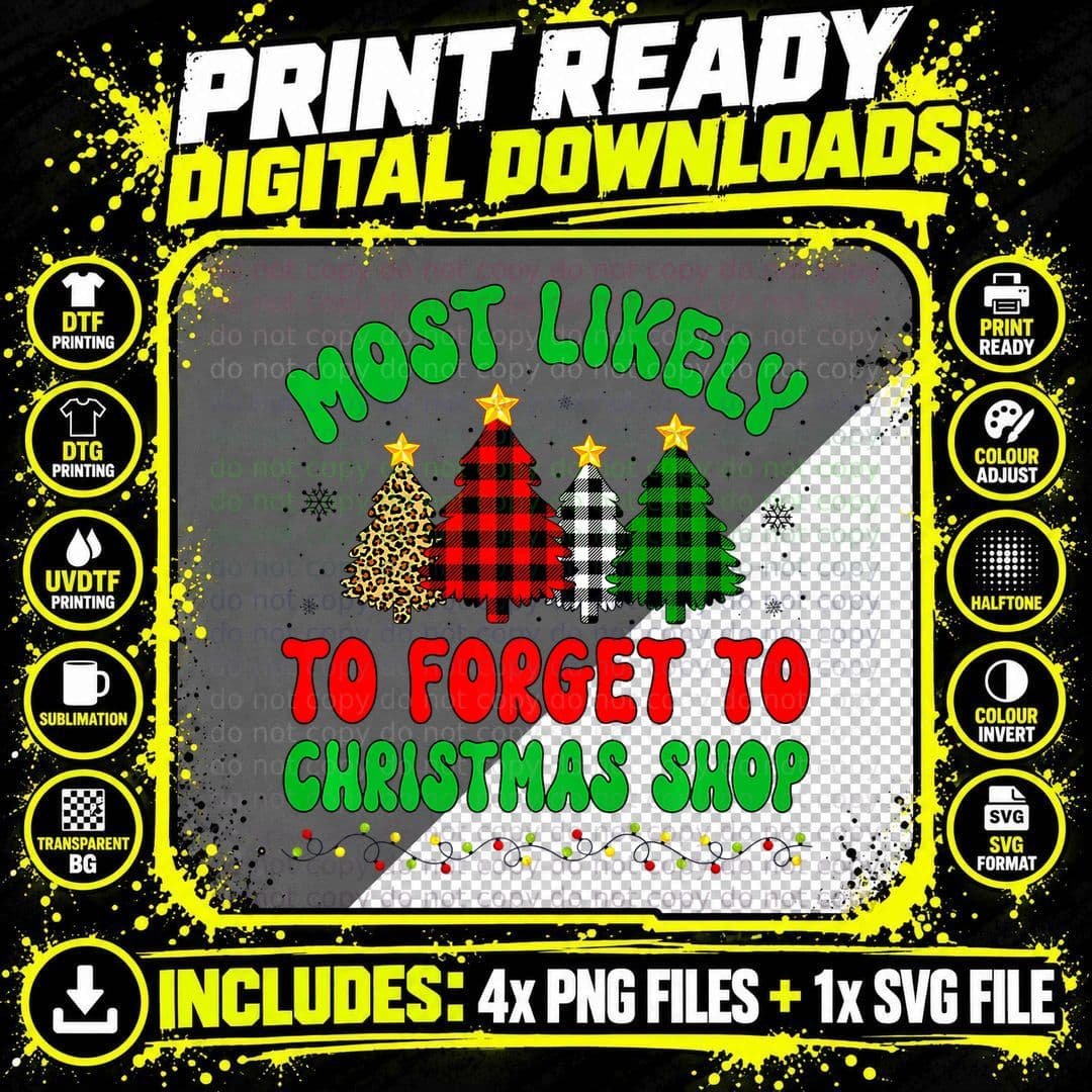 Most Likely to Forget to Christmas Shop Family Xmas Png SVG Digital Bundle