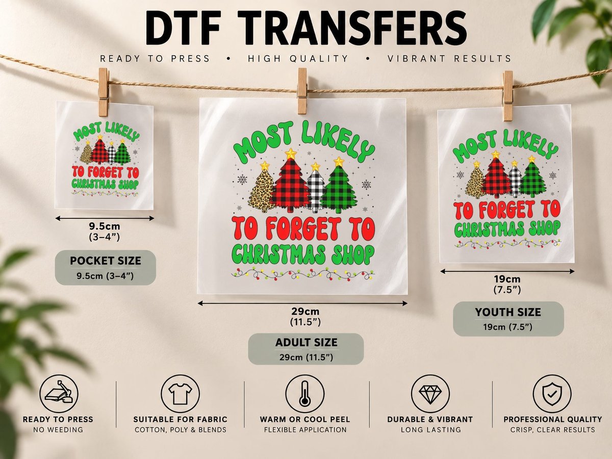 Most Likely to Forget to Christmas Shop Family Xmas Party DTF Transfer Iron On
