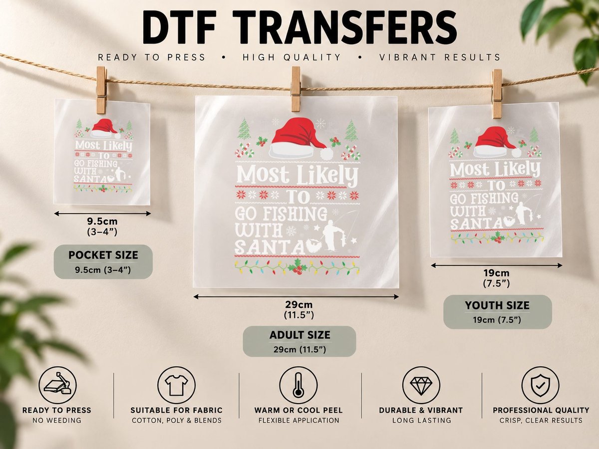 Most Likely to Go Fishing with Santa- Christmas Fish DTF Transfer Iron On