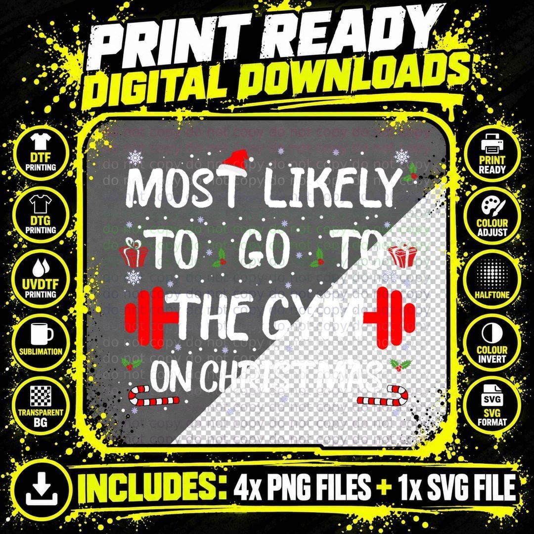Most Likely to Go to the Gym on Christmas Family Pajamas Png SVG Digital Bundle