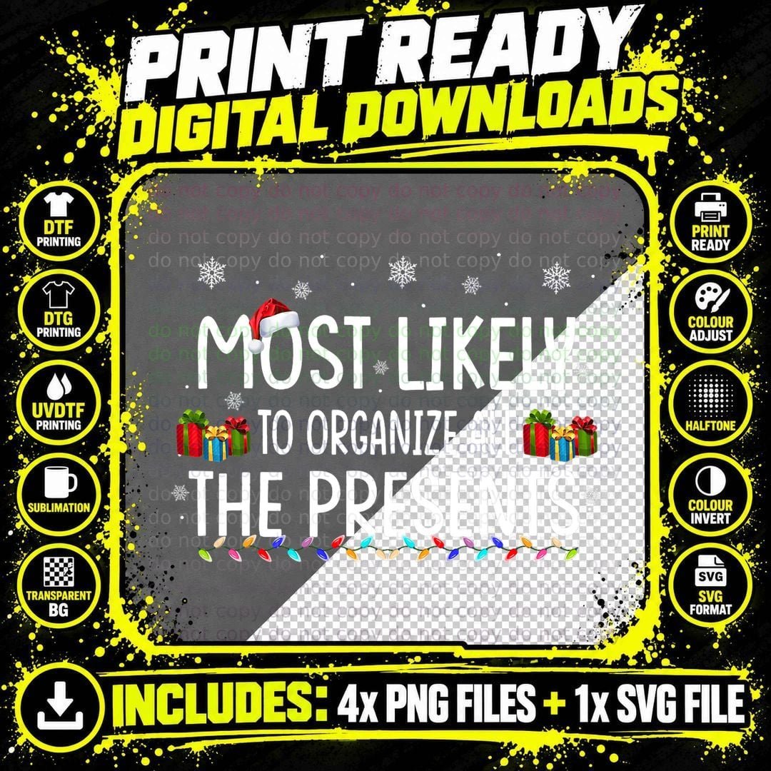 Most Likely to Organize All the Presents Family Png SVG Digital Bundle