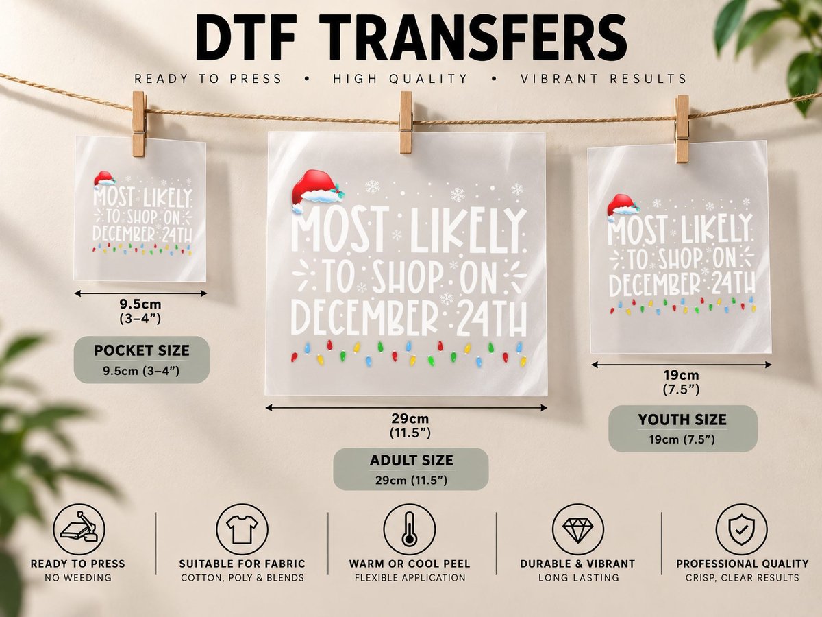 Most Likely to Shop on December 24th Family Christmas DTF Transfer Iron On