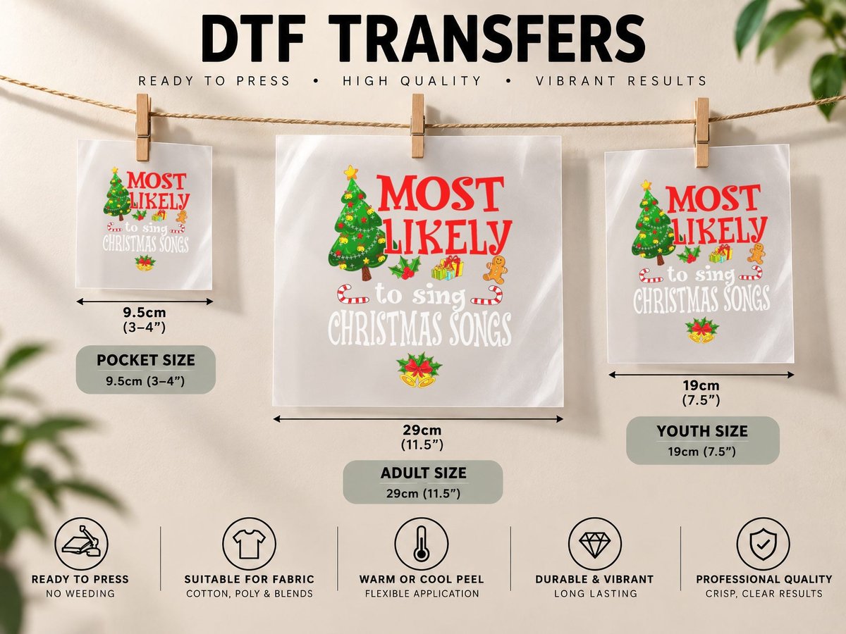 Most Likely to Sing Christmas Songs Funny Holidays, Xmas DTF Transfer Iron On
