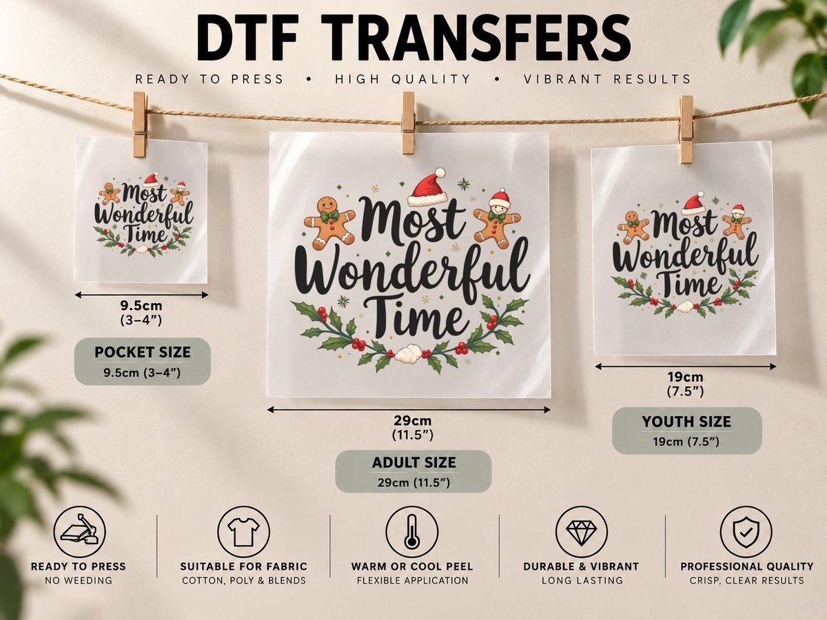 Most Wonderful Time Gingerbread Christmas Holiday Baking DTF Transfer Iron On