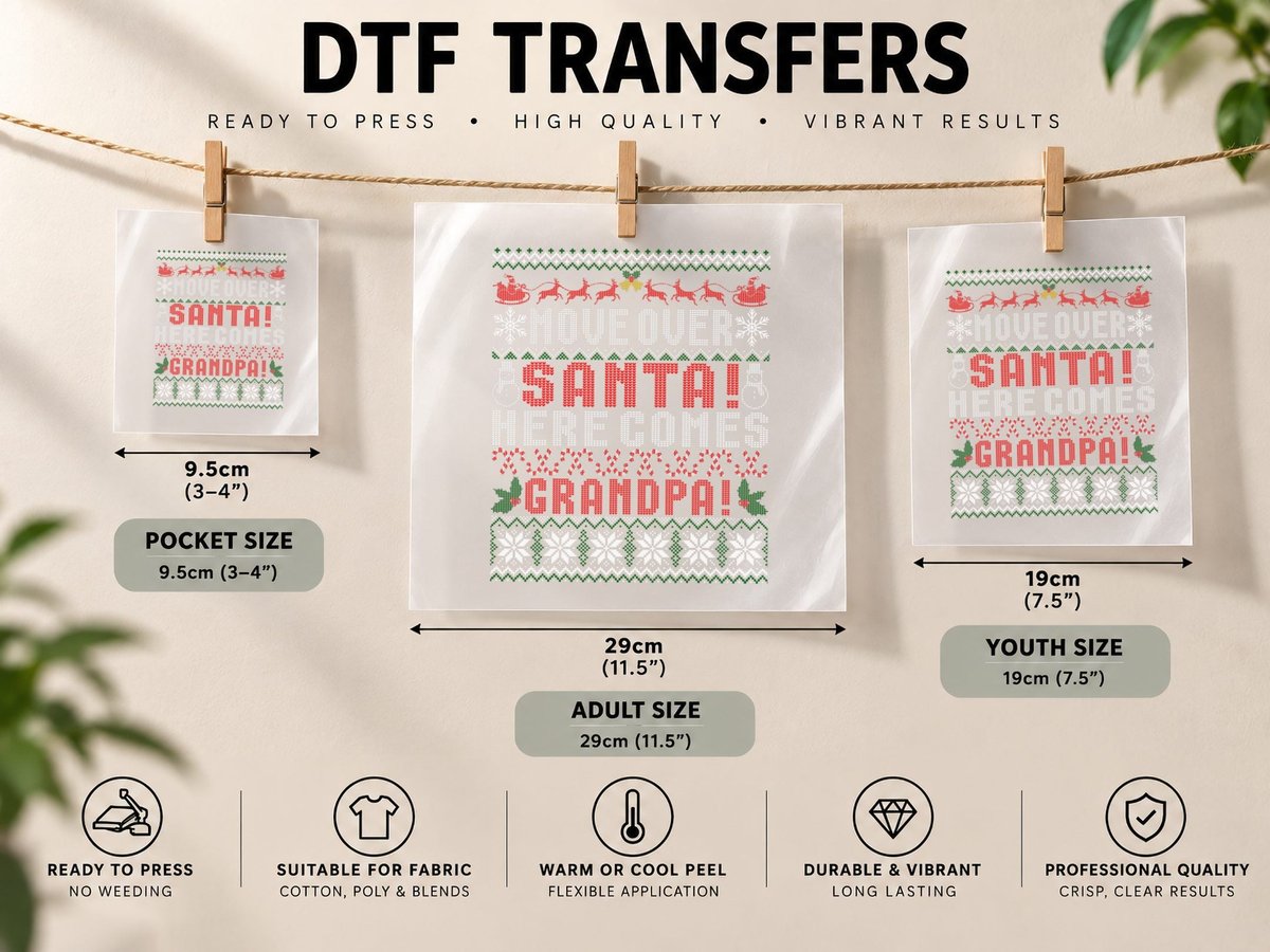 Move Over Santa Here Comes Grandpa Christmas Ugly DTF Transfer Iron On