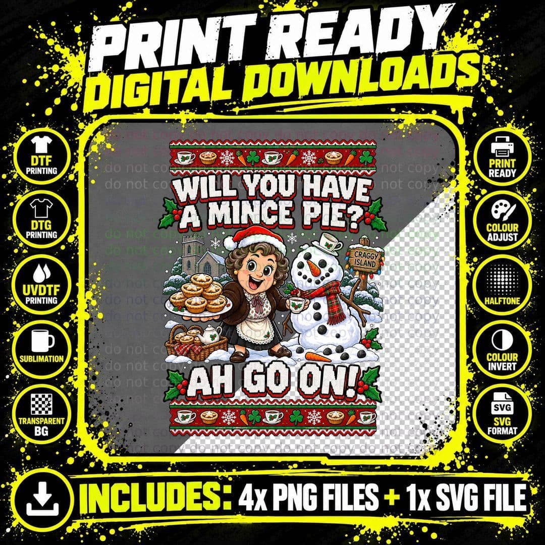 Mrs Doyle Christmas Father Ted Irish Comedy Mince Pie Png SVG Digital Bundle