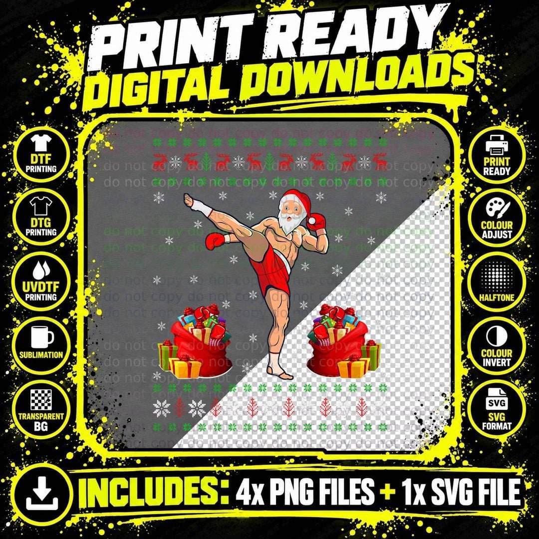 Muay Thai Martial Art Lover Xmas Ugly Muay Thai Png SVG Digital Bundle