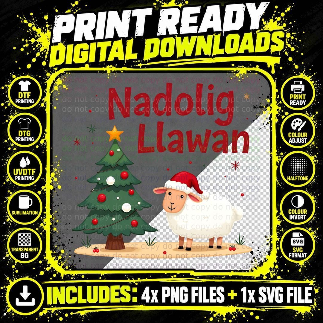 Nadolig Llawen Welsh Sheep Christmas Tree Cute Holiday Png SVG Digital Bundle