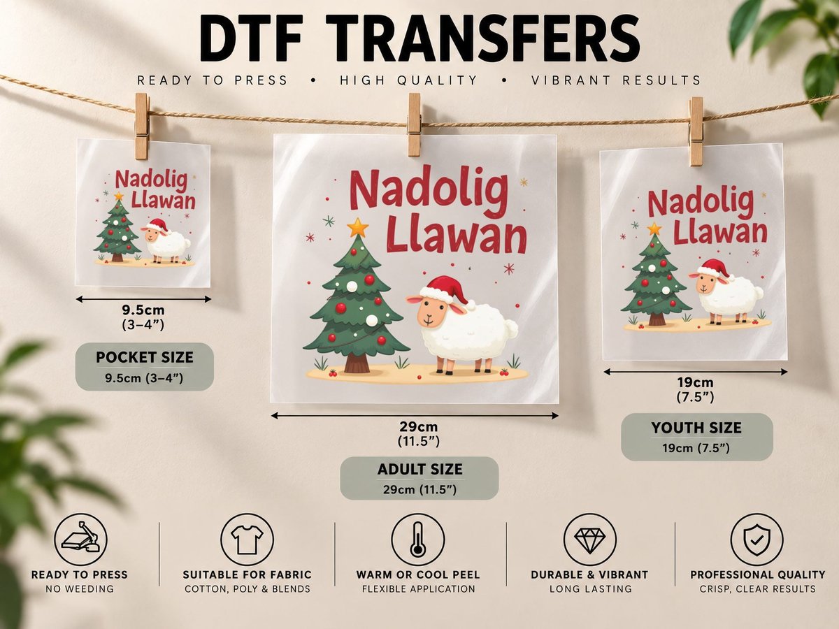 Nadolig Llawen Welsh Sheep Christmas Tree Cute Holiday DTF Transfer Iron On