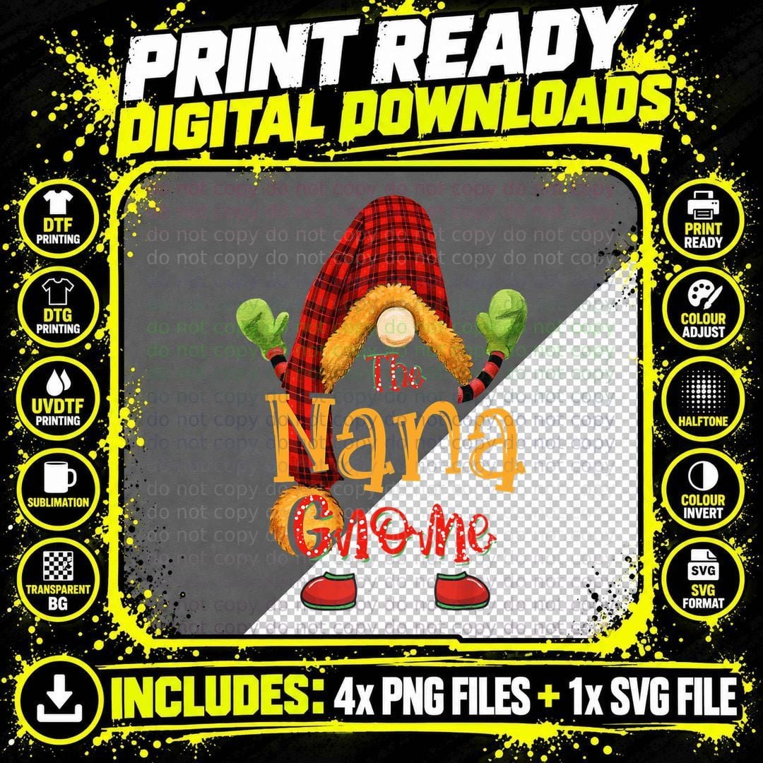Nana Gnome Christmas Pajamas Matching Family Group Png SVG Digital Bundle