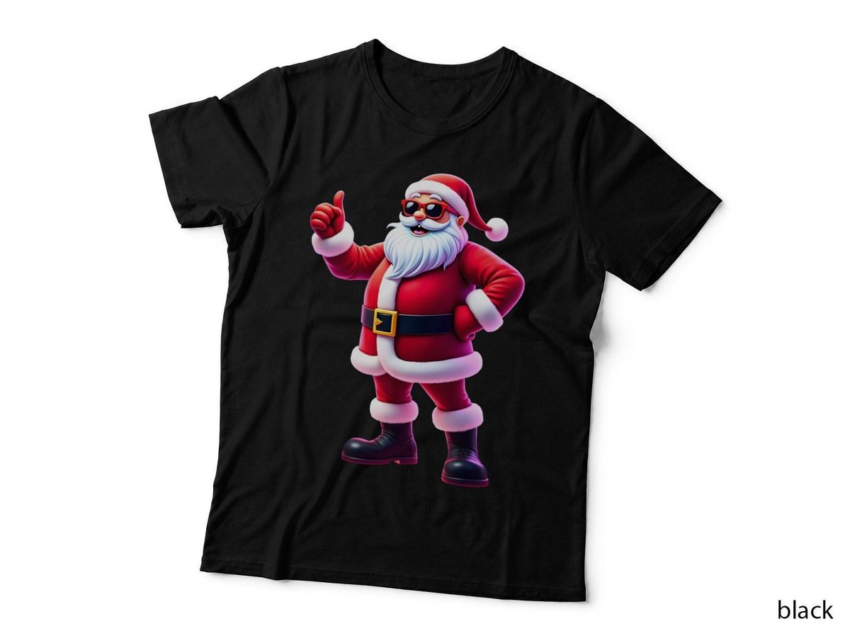 Neon Santa Thumbs up Cartoon Christmas Fun Holiday T-Shirt