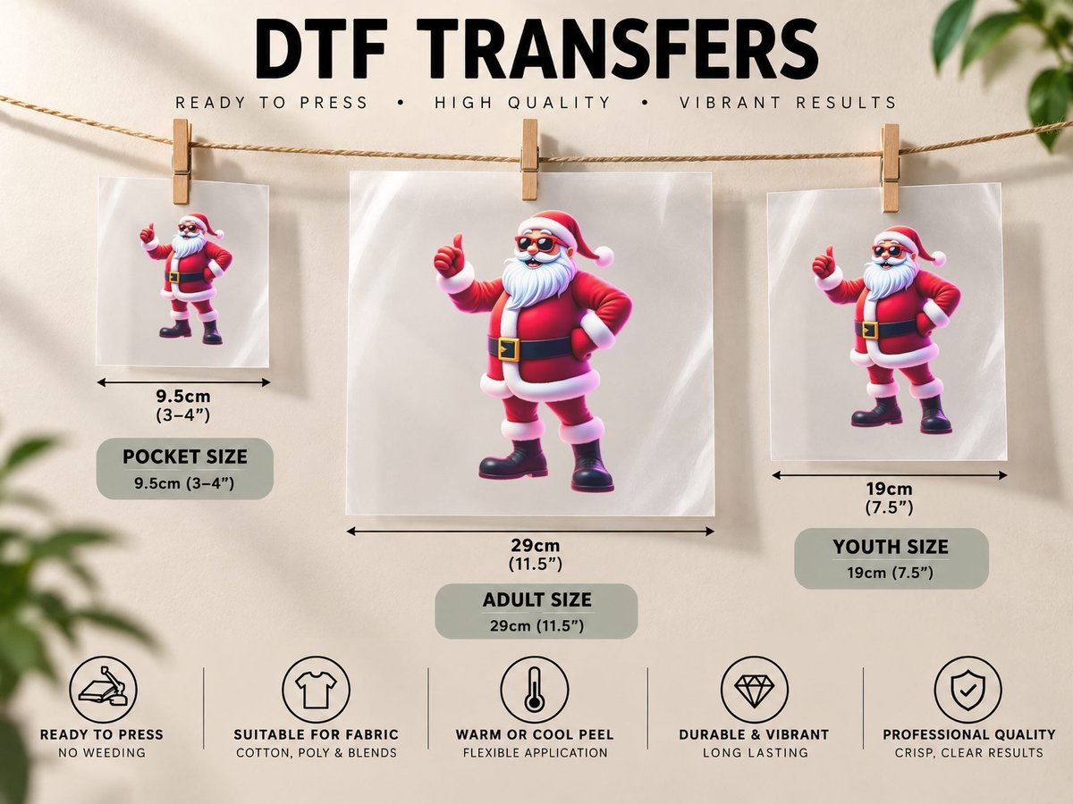 Neon Santa Thumbs up Cartoon Christmas Fun Holiday DTF Transfer Iron On
