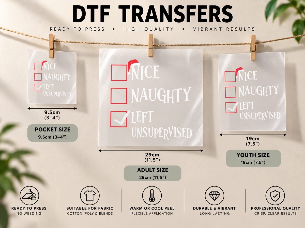 Nice Naughty Left Unsupervised Christmas List Santa Claus DTF Transfer Iron On