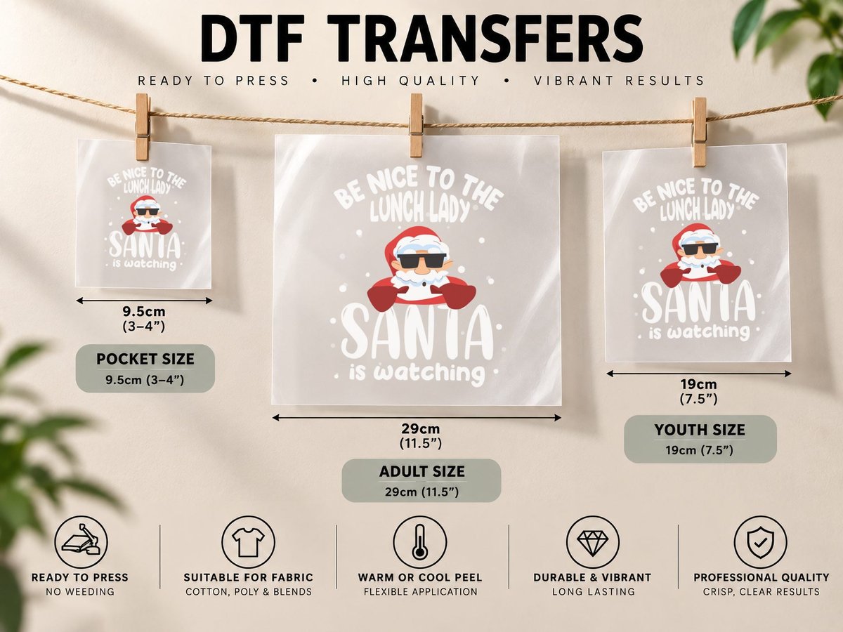 Nice to the Lunch Lady Santa Is Watching Funny Christmas DTF Transfer Iron On