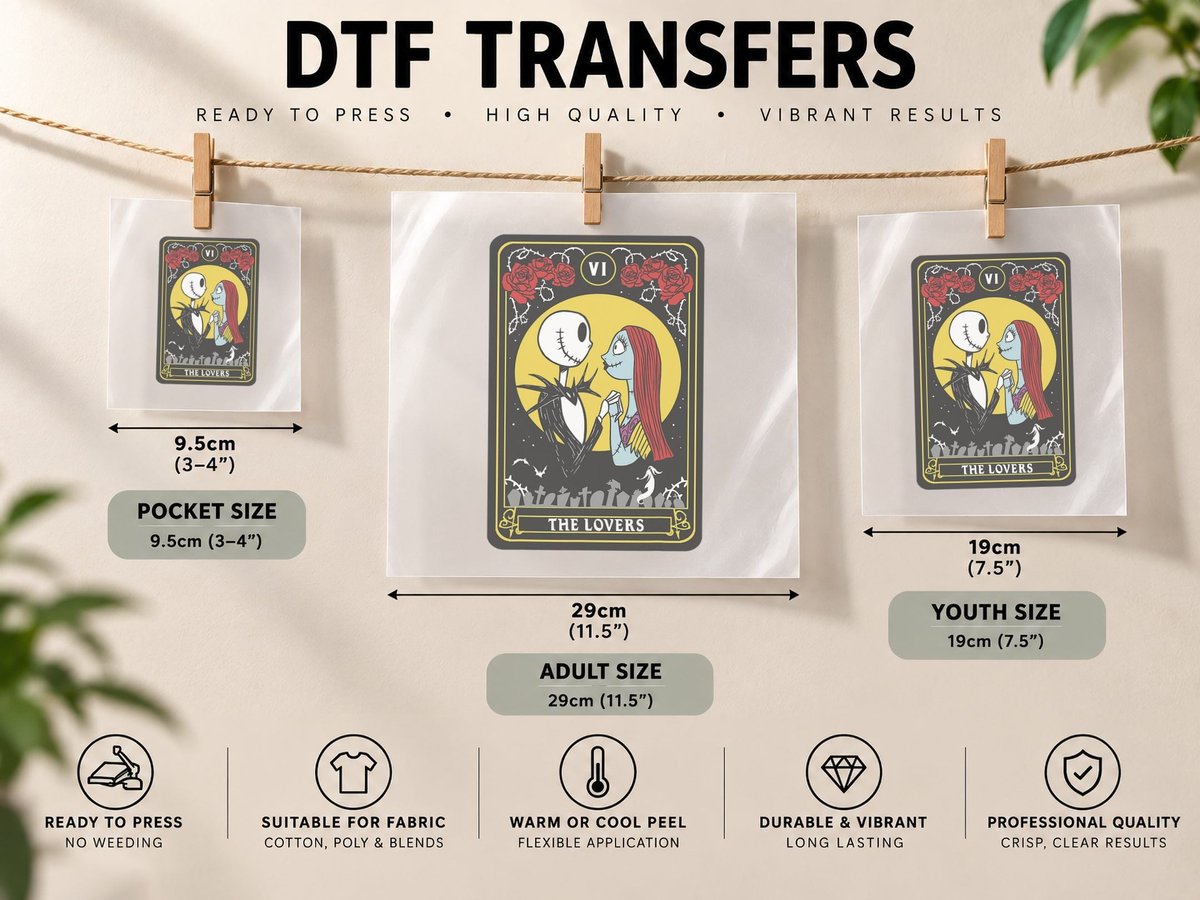 Nightmare Before Christmas Jack & Sally the Lovers DTF Transfer Iron On