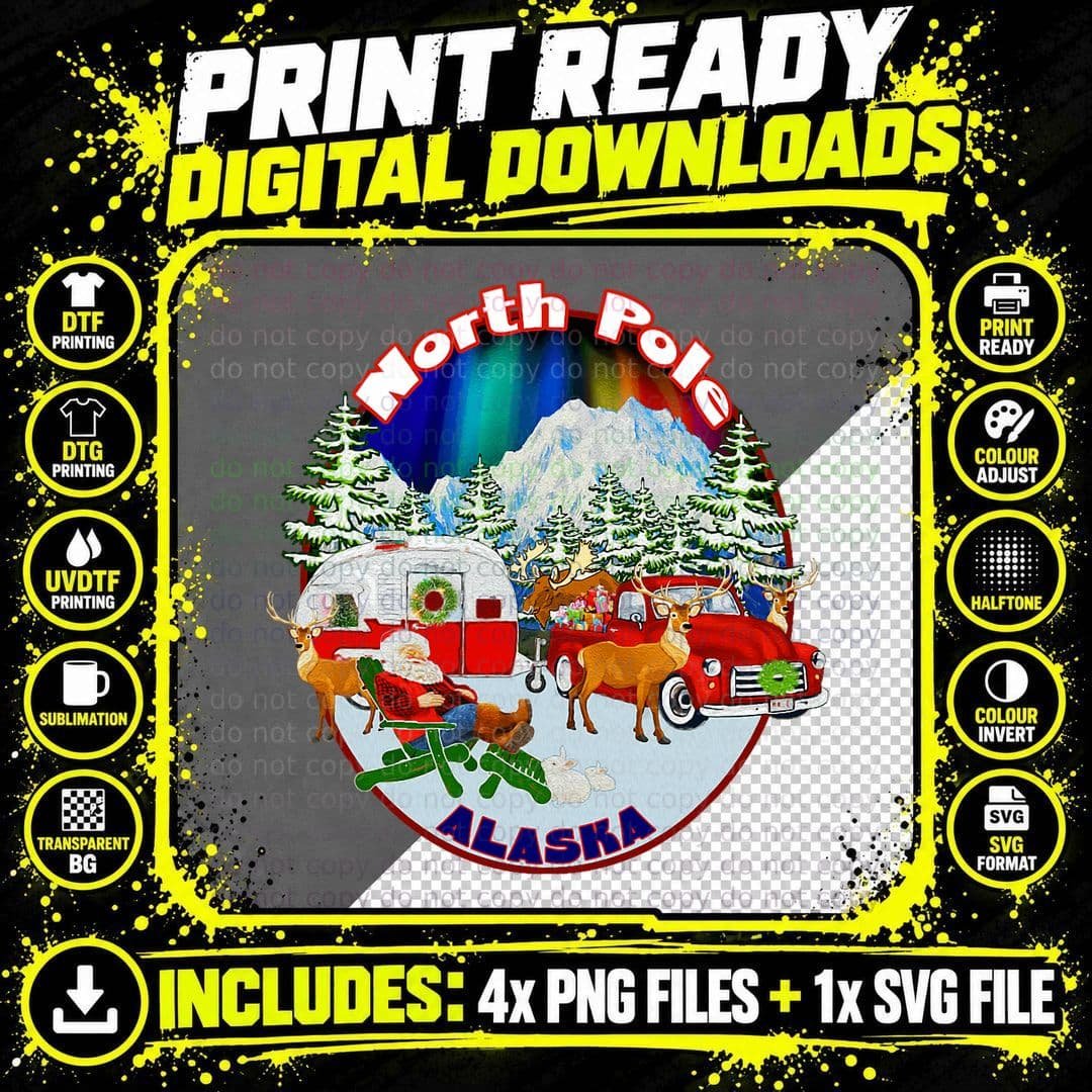 North Pole Alaska Camping Santa Aurora Borealis Souvenir Png SVG Digital Bundle