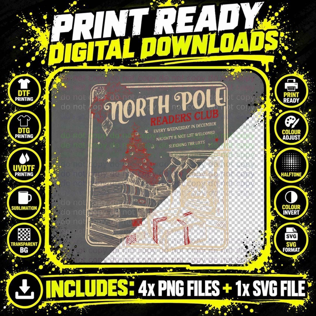 North Pole Readers Club, Bookish Xmas Png SVG Digital Bundle